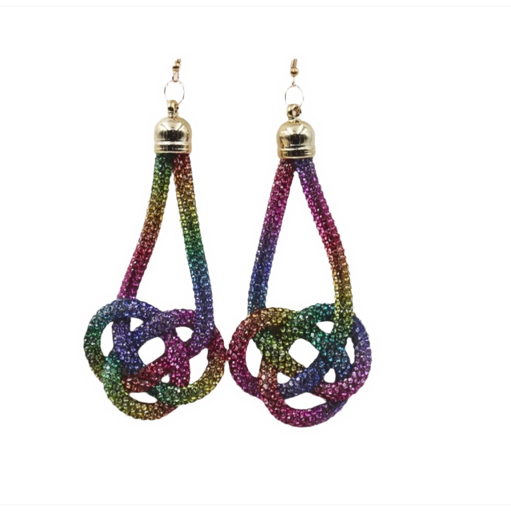 GLAM MULTI-COLOR  FAUX RHINESTONE FLEXIBLE TUBAL EARRINGS